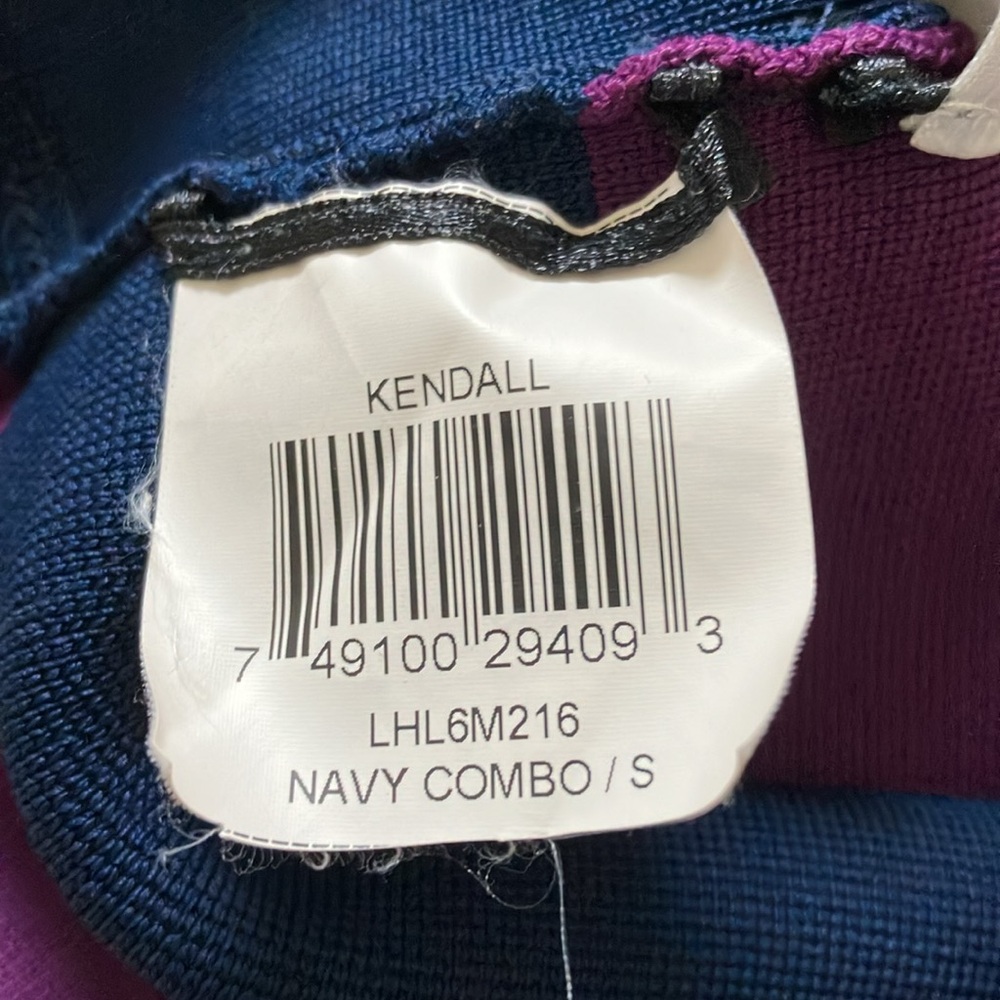 Navy purple striped body con dress - Picture 4 of 5